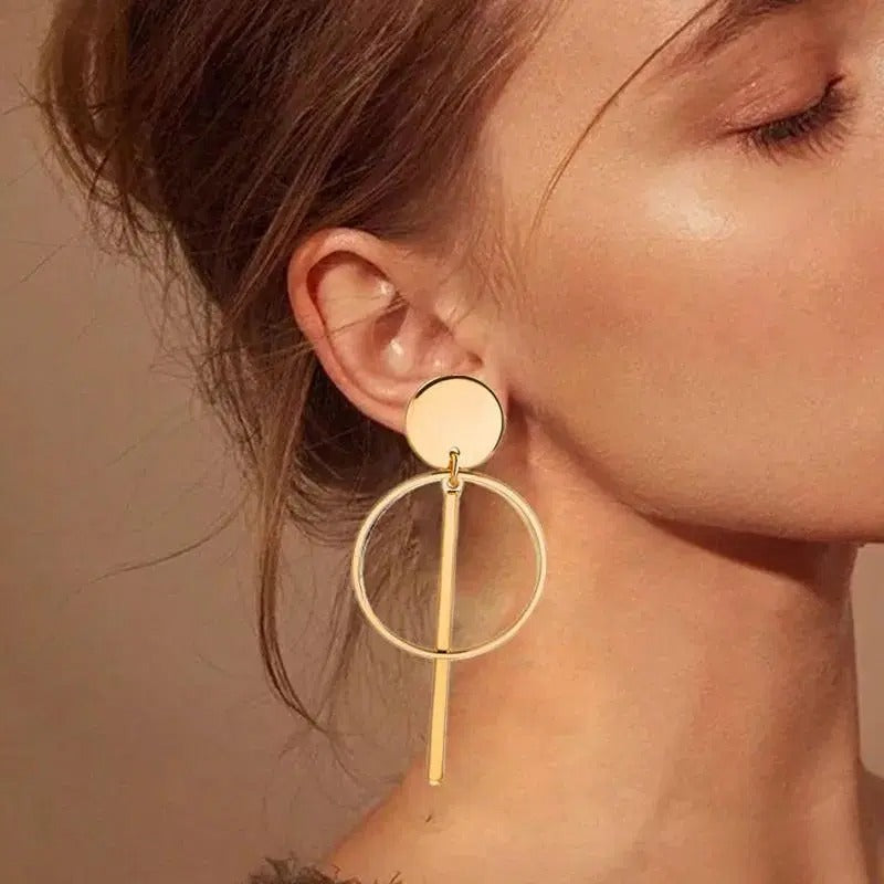 Golden Geometric Drop Earrings