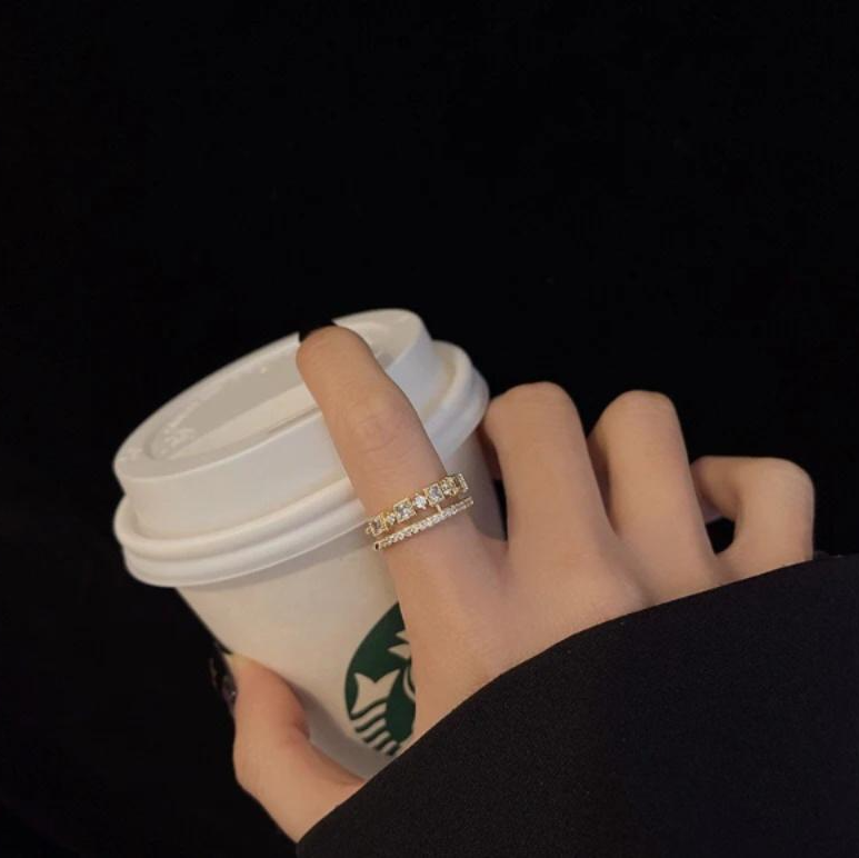 Luxurious Gold Plated Adjustable Ring with Faux Diamond Stones