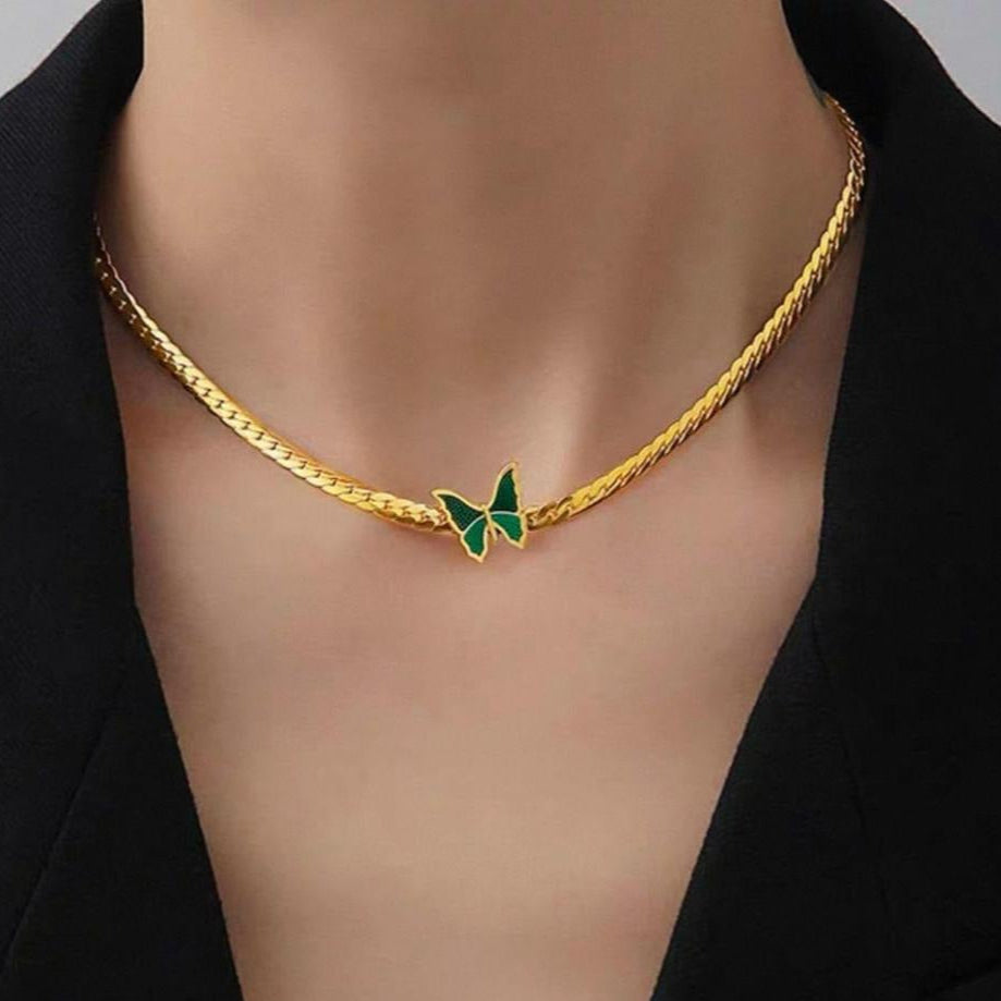 Korean Style Butterfly Gold Pendant Necklace