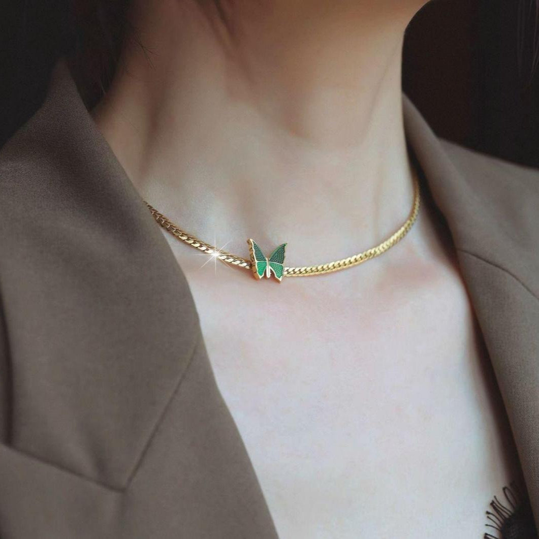 Korean Style Butterfly Gold Pendant Necklace