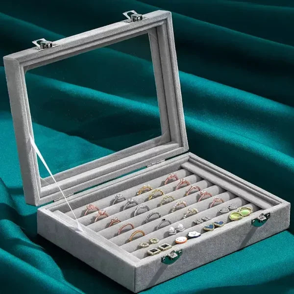 Mistico Velvet Jewelry Display Box with Glass Lid