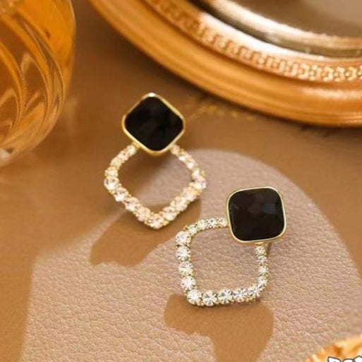 Zircon Accent Black Rhombus Earrings