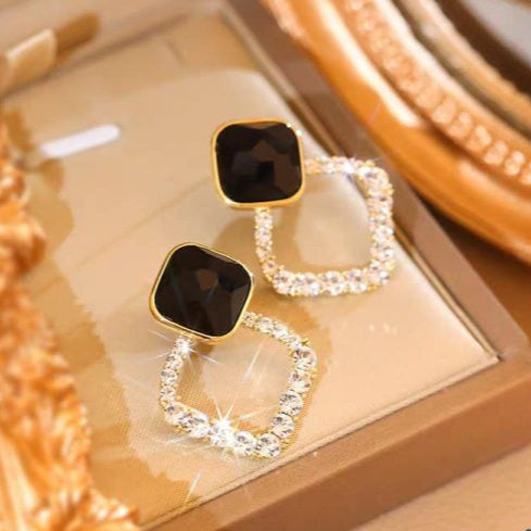 Zircon Accent Black Rhombus Earrings