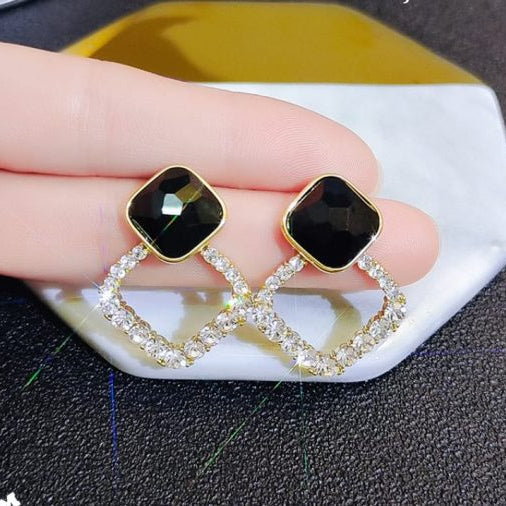 Zircon Accent Black Rhombus Earrings
